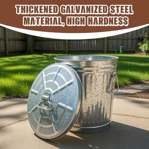 Lounsweer 3 Pack 7 Gallon Galvanized Trash Can with Lid, Equipped with Two Handles for Carrying, Small Metal Trash Can with Lid for Backyard, Lawn, Garden and Yard, Livestock Food, Charcoal, Ice Melt in Saudi Arabia