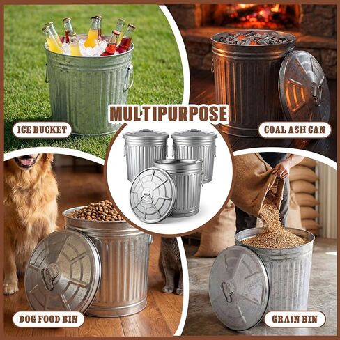 Lounsweer 3 Pack 7 Gallon Galvanized Trash Can with Lid, Equipped with Two Handles for Carrying, Small Metal Trash Can with Lid for Backyard, Lawn, Garden and Yard, Livestock Food, Charcoal, Ice Melt in Saudi Arabia
