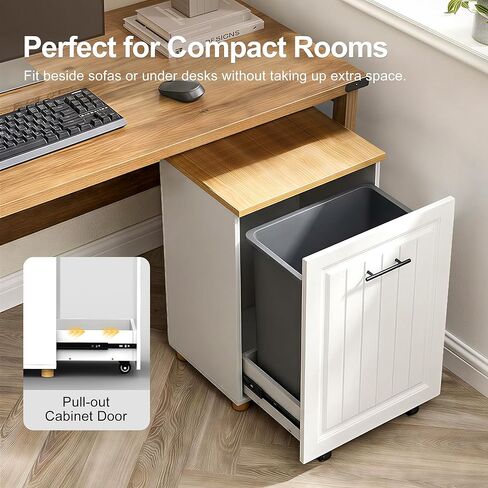 خزانة سلة المهملات القابلة للسحب من ZIFTY بسعة 10 جالون، سلة نفايات المطبخ المخفية المقاومة للحيوانات الأليفة، خزانة قمامة خشبية قائمة بذاتها وخزانة إعادة التدوير للمطبخ وغرفة الغسيل وغرفة المعيشة in Kuwait