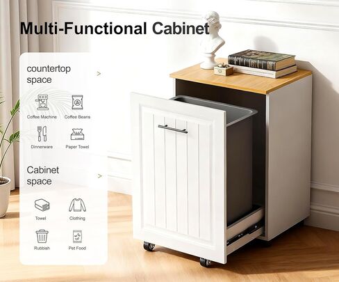 خزانة سلة المهملات القابلة للسحب من ZIFTY بسعة 10 جالون، سلة نفايات المطبخ المخفية المقاومة للحيوانات الأليفة، خزانة قمامة خشبية قائمة بذاتها وخزانة إعادة التدوير للمطبخ وغرفة الغسيل وغرفة المعيشة in Kuwait