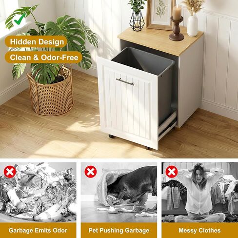 خزانة سلة المهملات القابلة للسحب من ZIFTY بسعة 10 جالون، سلة نفايات المطبخ المخفية المقاومة للحيوانات الأليفة، خزانة قمامة خشبية قائمة بذاتها وخزانة إعادة التدوير للمطبخ وغرفة الغسيل وغرفة المعيشة in Kuwait