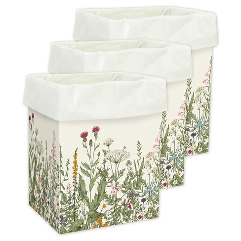 Whaline 3 Pack Wildflower Disposable Trash Cans Vintage Floral Portable Cardboard Garbage Bin with 15 White Trash Bags for Spring Home Kitchen Party in Saudi Arabia