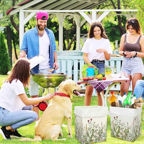Whaline 3 Pack Wildflower Disposable Trash Cans Vintage Floral Portable Cardboard Garbage Bin with 15 White Trash Bags for Spring Home Kitchen Party in Saudi Arabia