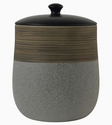 Black Luxury Stone Bathroom Trash Can with Lid 5L | 7" x 10" | Modern Ceramic Trash Can | Decorative Waste Basket for Bathroom, Bedroom, Kitchen, Hotels or Living Room Decor | Luxe Restroom Decor in Saudi Arabia