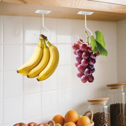 1Pcs White Self-Adhesive Banana Hook, Grape Hook, Kitchen Fruit Hooks, Banana Hanger, Keep Bananas Fresh Under The Cabinet, with Magnetic Absorption Storage Perfect Design in Saudi Arabia