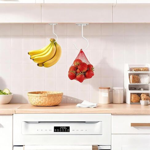 1Pcs White Self-Adhesive Banana Hook, Grape Hook, Kitchen Fruit Hooks, Banana Hanger, Keep Bananas Fresh Under The Cabinet, with Magnetic Absorption Storage Perfect Design in Saudi Arabia