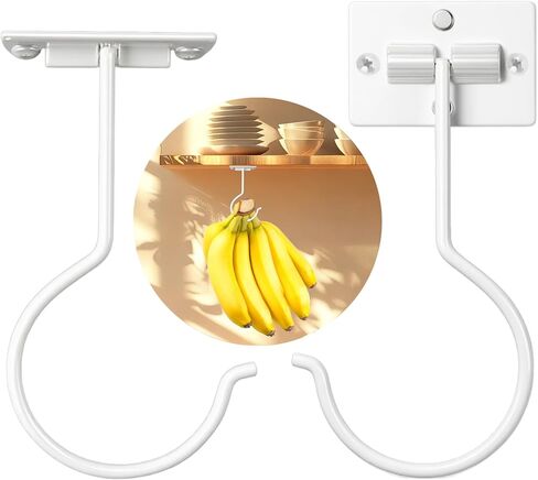 1Pcs White Self-Adhesive Banana Hook, Grape Hook, Kitchen Fruit Hooks, Banana Hanger, Keep Bananas Fresh Under The Cabinet, with Magnetic Absorption Storage Perfect Design in Saudi Arabia