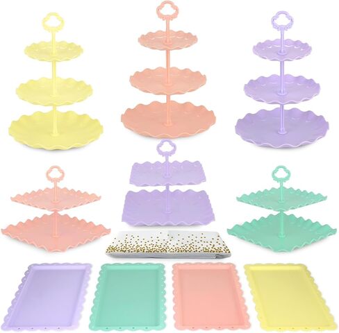 Pack of 10 NWK Cake Stand, Cupcake Stand, with 3X Two-Tier Cupcake Stands + 3X Three-Tier Cupcake Stands + 4 x Appetizer Trays Perfect for Birthday Baby Bridal Shower Party (White) in Kuwait