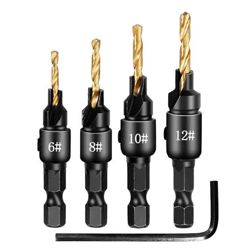 SHOKHI 4/5PCS Countersink Drill Bit Woodwork Pilot Holes HSS Counterbore Cutter Screw Aluminum Plastic Carpentry Pilot Hole (Size : 4pcs titanizing) in Saudi Arabia