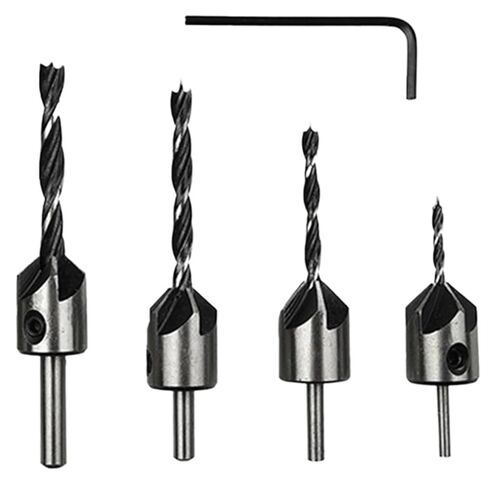 SHOKHI 4PCS Conical Drill Bit Countersink Drill Woodworking Drilling Pilot Holes HSS Chamfer Bit Set Counterbore Cutter Screw Hole Dril in Saudi Arabia