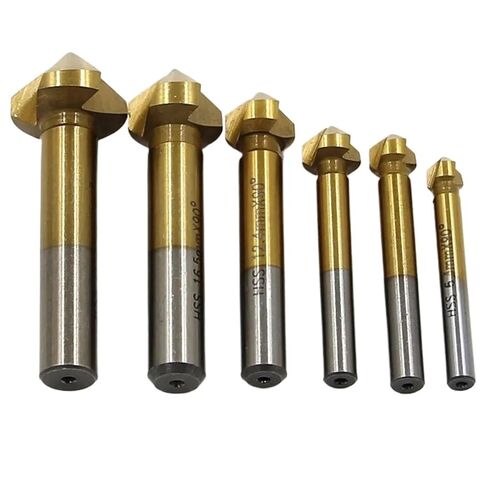 6Pcs 6.3-20.5mm Chamfering End Mill Cutter 3 Flute Round Shank 90 Degree HSS Countersink Deburring Tapered Drill Bit (Color : Gold) in Saudi Arabia