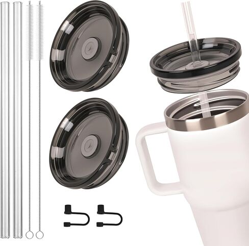 غطاء من القش لكوب السفر YETI Rambler سعة 20 أونصة (غطاء قوي) - عبوتان، غطاء بديل مقاوم للانسكاب مع ماصات تريتان، خالٍ من مادة BPA، شفاف in Saudi Arabia