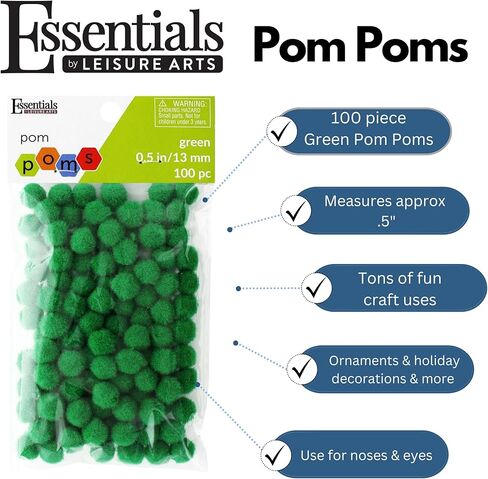 لعبة Essentials من Leisure Arts Pom Poms، عيد الميلاد قزحي الألوان -1/2 بوصة، 72 قطعة في كل عبوة in Kuwait