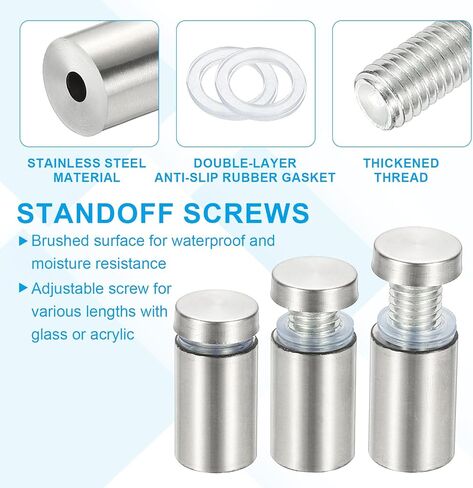 PATIKIL 1/2" x 2" Standoff Screws, 8 Pack Stainless Steel Wall Mount Sign Standoffs Mounting Hardware Advertising Nail for Hanging Acrylic Picture Frame, Silver in Saudi Arabia