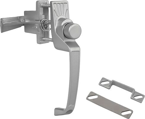 Brixwell Push Button Latch Set, Aluminum Material with Aluminum Finish, Fits Door Thickness 5/8" to 1-1/4", 1-3/4" Hole Centers, 4-3/4" Handle Dimension, 1/4" Spacer Plate, Door and Cabinet Use in Kuwait