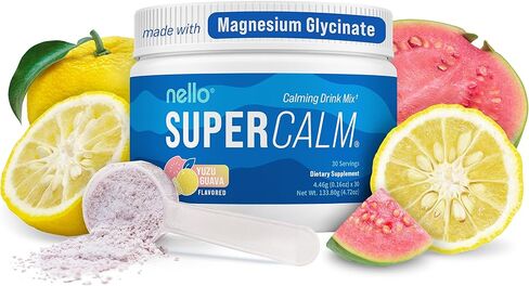 Nello Supercalm Powdered Drink Mix, Yuzu Guava, L Theanine, Ksm-66 Ashwagandha, Magnesium Glycinate, Vitamin D 3, Supplements for Relaxation & Focus, No Sugar, Non GMO, On The Go, 30 Srvgs in Saudi Arabia