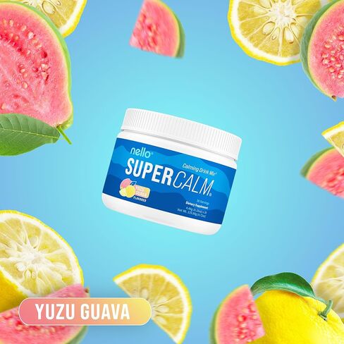 Nello Supercalm Powdered Drink Mix, Yuzu Guava, L Theanine, Ksm-66 Ashwagandha, Magnesium Glycinate, Vitamin D 3, Supplements for Relaxation & Focus, No Sugar, Non GMO, On The Go, 30 Srvgs in Saudi Arabia