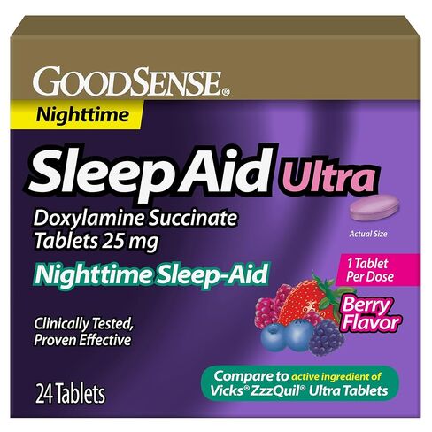 GoodSense Doxylamine Succinate Tablets, 25 mg, Berry Flavored, Night-time Sleep Aid, 24 Count in Kuwait
