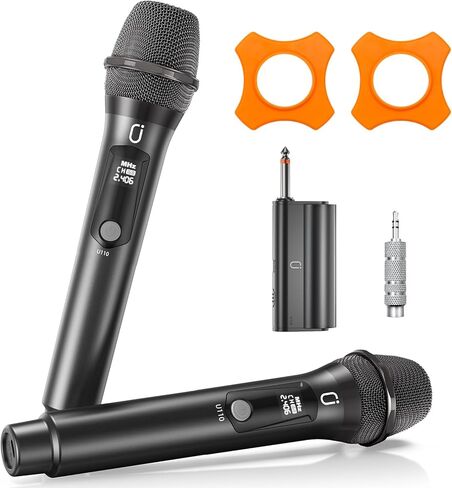 Wireless Microphones, Two Rechargeable Bluetooth 5.3 Microphones for Karaoke Singing, Rechargeable Dynamic Mic System with Receiver for Church, Party, Meeting, Speech, PA System, Plug and Play (Gray) in Kuwait