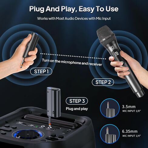 Wireless Microphones, Two Rechargeable Bluetooth 5.3 Microphones for Karaoke Singing, Rechargeable Dynamic Mic System with Receiver for Church, Party, Meeting, Speech, PA System, Plug and Play (Gray) in Kuwait