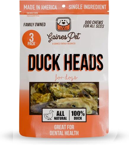 Gaines Family Farmstead Duck Heads for Dogs – 3 Count, Single Ingredient, Dehydrated Dog Chews – High in Protein, Supports Dental Health & Joint Care – Rawhide-Free Treats, Made in USA in Kuwait
