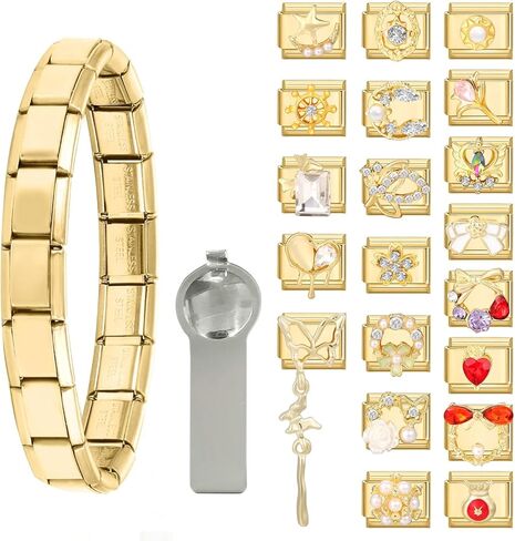 Papasgix Italian Charm Bracelet Silver With 1pc Starter Brascelet 20pcs سحر متنوع 1 PC أداة فتح 9 مم وروابط سوار سحر إيطالية معيّنة يدويًا. in Kuwait
