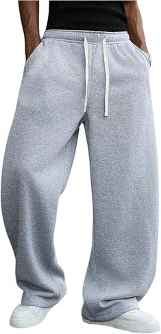 RoseSeek Men's Drawstring Waist Sweatpants Wide Leg Baggy Pants Casual Trousers with Pockets in Saudi Arabia