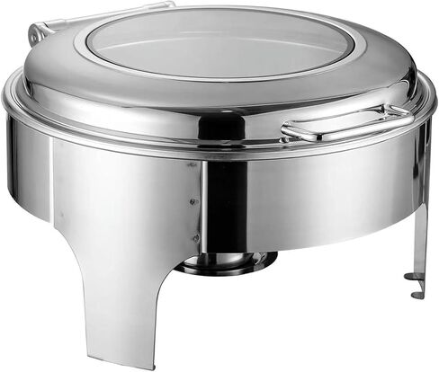 Buffet Stove - Round Food Insulated Plate, Food Insulated Buffet, Hot Pot Buffet Set, Stainless Steel Hot Plate Buffet Set with Glass Viewing Lid and Built-in Lid Ho,Round High Style-9L in Saudi Arabia