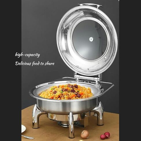 Buffet Stove - Round Food Insulated Plate, Food Insulated Buffet, Hot Pot Buffet Set, Stainless Steel Hot Plate Buffet Set with Glass Viewing Lid and Built-in Lid Ho,Round High Style-9L in Saudi Arabia