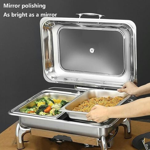 Buffet Stove - Round Food Insulated Plate, Food Insulated Buffet, Hot Pot Buffet Set, Stainless Steel Hot Plate Buffet Set with Glass Viewing Lid and Built-in Lid Ho,Round High Style-9L in Saudi Arabia
