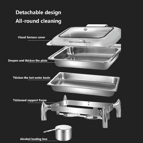 Buffet Stove - Round Food Insulated Plate, Food Insulated Buffet, Hot Pot Buffet Set, Stainless Steel Hot Plate Buffet Set with Glass Viewing Lid and Built-in Lid Ho,Round High Style-9L in Saudi Arabia