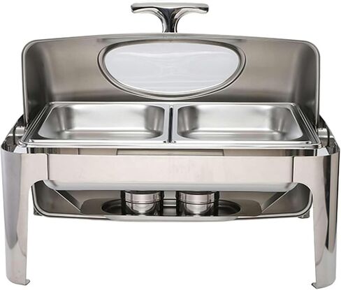 Hot Pot Buffet Set - Stainless Steel Buffet Heating Tray, Foldable Rectangular Catering, Durable Frame with Lid and Burning Fuel Rack Suitable for Kitchen Party Buff,Silver-9L in Saudi Arabia