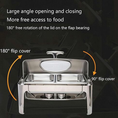 Hot Pot Buffet Set - Stainless Steel Buffet Heating Tray, Foldable Rectangular Catering, Durable Frame with Lid and Burning Fuel Rack Suitable for Kitchen Party Buff,Silver-9L in Saudi Arabia