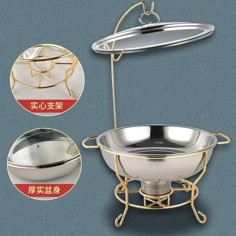 Hot Pot Buffet Set - Stainless Steel Buffet Heating Tray, Foldable Rectangular Catering, Durable Frame with Lid and Burning Fuel Rack for Kitchen Parties,Gilding-6L in Saudi Arabia