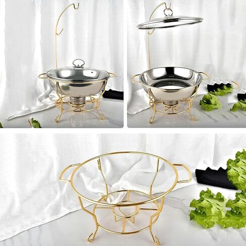 Hot Pot Buffet Set - Stainless Steel Buffet Heating Tray, Foldable Rectangular Catering, Durable Frame with Lid and Burning Fuel Rack for Kitchen Parties,Gilding-6L in Saudi Arabia