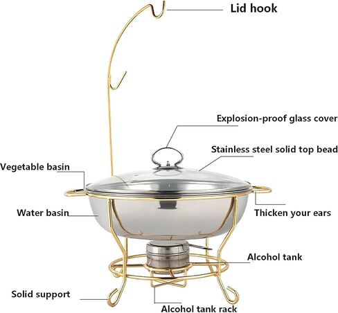 Hot Pot Buffet Set - Stainless Steel Buffet Heating Tray, Foldable Rectangular Catering, Durable Frame with Lid and Burning Fuel Rack for Kitchen Parties,Gilding-6L in Saudi Arabia