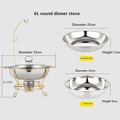 Hot Pot Buffet Set - Stainless Steel Buffet Heating Tray, Foldable Rectangular Catering, Durable Frame with Lid and Burning Fuel Rack for Kitchen Parties,Gilding-6L in Saudi Arabia