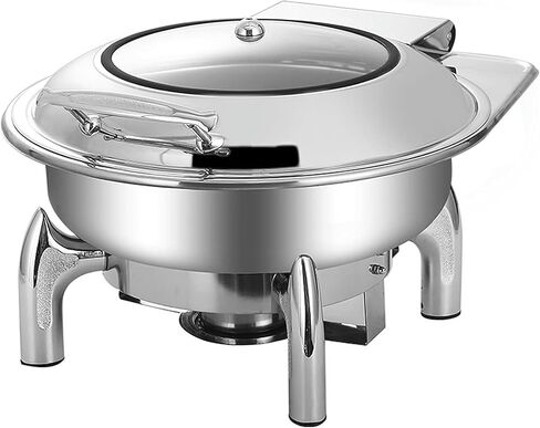 Buffet Stove - Round Food Insulated Plate, Food Insulated Buffet, Hot Pot Buffet Set, Stainless Steel Hot Plate Buffet Set with Glass Viewing Lid and Built-in Lid Ho,Round High Style-9L in Saudi Arabia