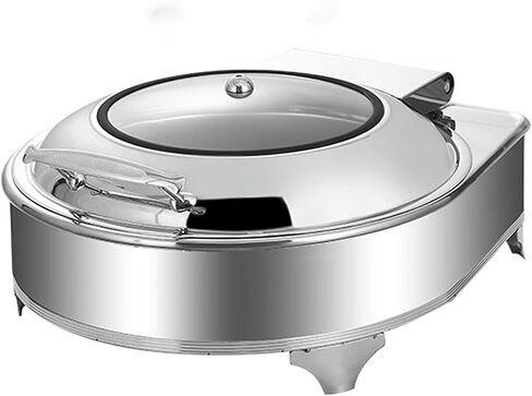 Buffet Stove - Round Food Insulated Plate, Food Insulated Buffet, Hot Pot Buffet Set, Stainless Steel Hot Plate Buffet Set with Glass Viewing Lid and Built-in Lid Ho,Round High Style-9L in Saudi Arabia