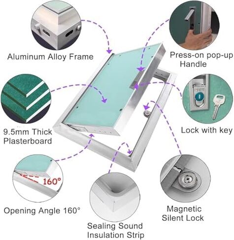 باب لوحة وصول مخفي مقاس 14 × 36 - باب وصول متين من الألومنيوم للحوائط الجافة، مثالي للاستخدام السكني والتجاري، وفحص السباكة، وتصميم مخفي، تتوفر خيارات مقاس 16 × 48 و24 × 48 و36 × 36. in Kuwait