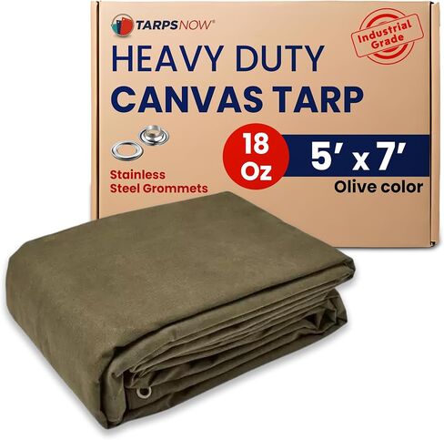 Tarps Now 10x16 ft Heavy Duty Canvas Tarp | 20 MIL Commercial Grade, Tear Resistant, Reinforced Edges, Brass Grommets | Ideal for Construction, Trucking, Manufacturing, Automotive – Olive Color in Kuwait