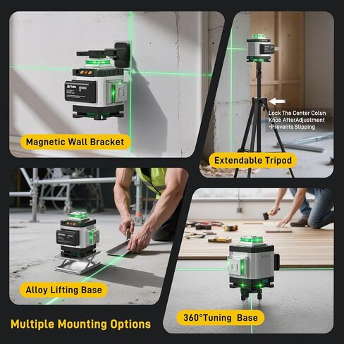 مستوى الليزر، MrToNo 4 × 360 درجة مستوى ليزر 360 درجة تسوية ذاتية، 16 خطًا أداة تسوية ليزر 4D مستوى ليزر أخضر 360 درجة، للبناء والسقف والبلاط والتأطير وتجديد المنزل وتعليق الصور (فضي) in Saudi Arabia
