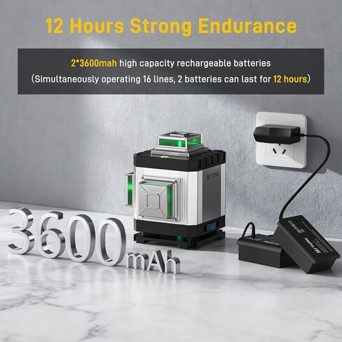 مستوى الليزر، MrToNo 4 × 360 درجة مستوى ليزر 360 درجة تسوية ذاتية، 16 خطًا أداة تسوية ليزر 4D مستوى ليزر أخضر 360 درجة، للبناء والسقف والبلاط والتأطير وتجديد المنزل وتعليق الصور (فضي) in Saudi Arabia