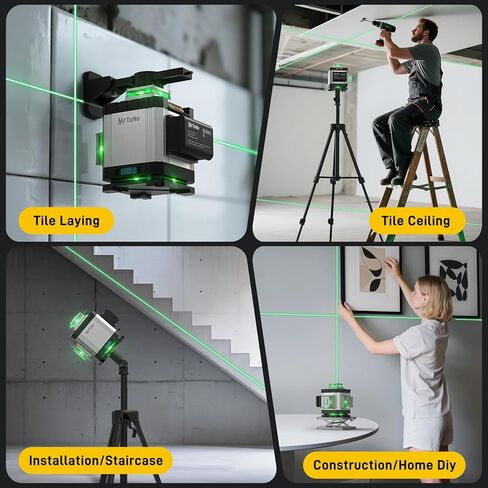 مستوى الليزر، MrToNo 4 × 360 درجة مستوى ليزر 360 درجة تسوية ذاتية، 16 خطًا أداة تسوية ليزر 4D مستوى ليزر أخضر 360 درجة، للبناء والسقف والبلاط والتأطير وتجديد المنزل وتعليق الصور (فضي) in Saudi Arabia