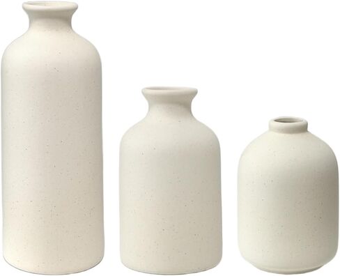White Small Boho Ceramic Vase Set of 3, Modern Home Decor Vases for Flowers,Farmhouse,Shelf,Bathroom,Centerpiece for Entryway Table Decoration Gifts (7.8" H,5.08" H,4.17" H) in Saudi Arabia
