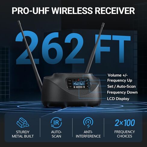 ميكروفونات لاسلكية بلوتوث TONOR، نظام ميكروفون لاسلكي UHF قابل لإعادة الشحن للحفلات المنزلية، معدن مزدوج محمول بطول 260 قدم للكاريوكي المنزلي، الكنيسة، الحفلات، TW-790، أسود in Kuwait