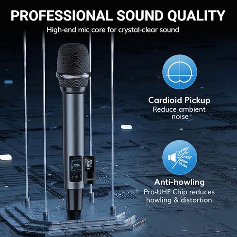 ميكروفونات لاسلكية بلوتوث TONOR، نظام ميكروفون لاسلكي UHF قابل لإعادة الشحن للحفلات المنزلية، معدن مزدوج محمول بطول 260 قدم للكاريوكي المنزلي، الكنيسة، الحفلات، TW-790، أسود in Kuwait
