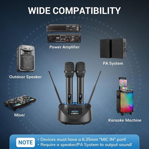 ميكروفونات لاسلكية بلوتوث TONOR، نظام ميكروفون لاسلكي UHF قابل لإعادة الشحن للحفلات المنزلية، معدن مزدوج محمول بطول 260 قدم للكاريوكي المنزلي، الكنيسة، الحفلات، TW-790، أسود in Kuwait