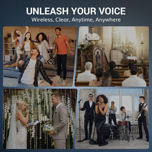 ميكروفونات لاسلكية بلوتوث TONOR، نظام ميكروفون لاسلكي UHF قابل لإعادة الشحن للحفلات المنزلية، معدن مزدوج محمول بطول 260 قدم للكاريوكي المنزلي، الكنيسة، الحفلات، TW-790، أسود in Kuwait