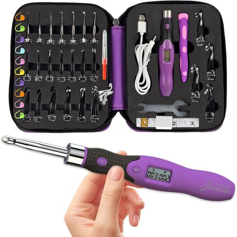 Upgraded Counting Crochet Hook Set - 24-in-1 Interchangeable Hooks Kit - Light Up, Digital Stitch & Row Counter- No Need to Move Fingers- Ergonomic for Arthritic Hands - Cool Gift in Saudi Arabia